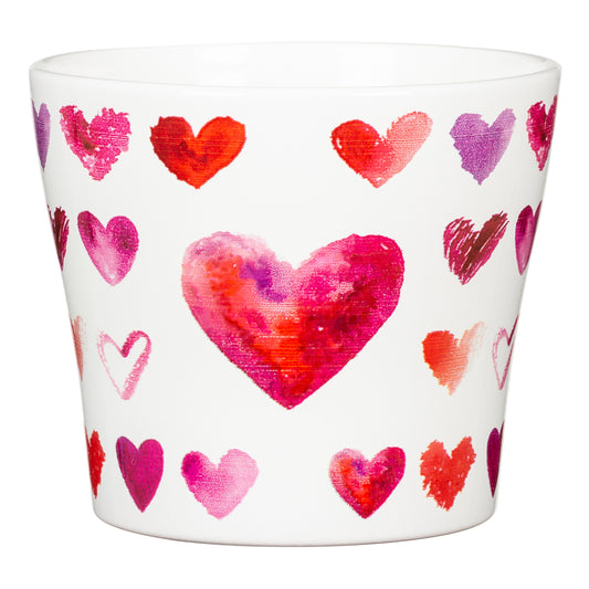 Stylish Ceramic Cache/Cover pots - Red Hearts - 13cm