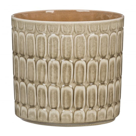 Stylish Ceramic Cache/Cover pots -Khaki Textured - 16cm