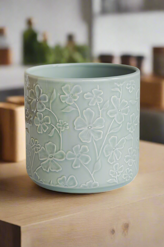 Betsy Embossed Floral Planter Mint (suitable for 12c growing pots) BEFPM13