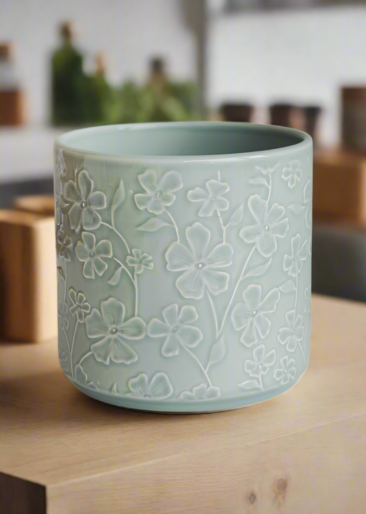 Betsy Embossed Floral Planter Mint (suitable for 12c growing pots) BEFPM13