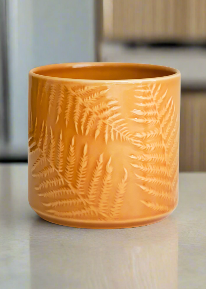 Orla Glazed Fern Mustard Planter (suitable for 12cm pots) OGFMP13