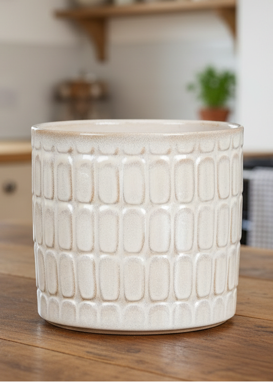 Stylish Ceramic Cover pots - Textured (Opale) - 14cm - 878-14