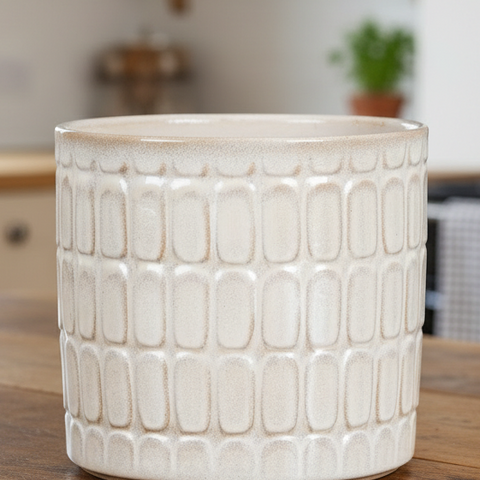 Stylish Ceramic Cover pots - Textured (Opale) - 14cm - 878-14