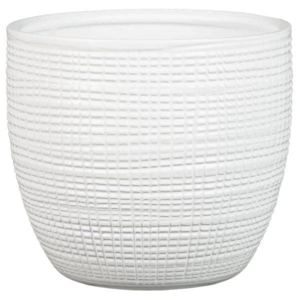 Stylish Ceramic Cache/Cover pots - White Textured - 12cm
