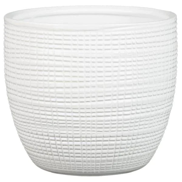 Stylish Ceramic Cache/Cover pots - White Textured - 16cm